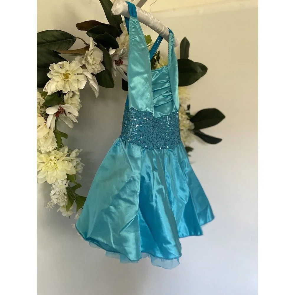 Artstone Sequined Blue Dance Costume Jazz Tap Skate‎ Dress Leotard Tutu Girl LC